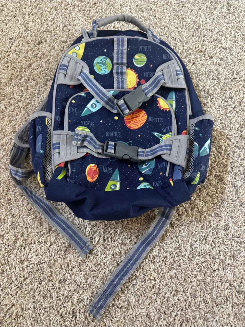 Pottery Barn Kids Navy Space Backpack with Multicolor Planet Print